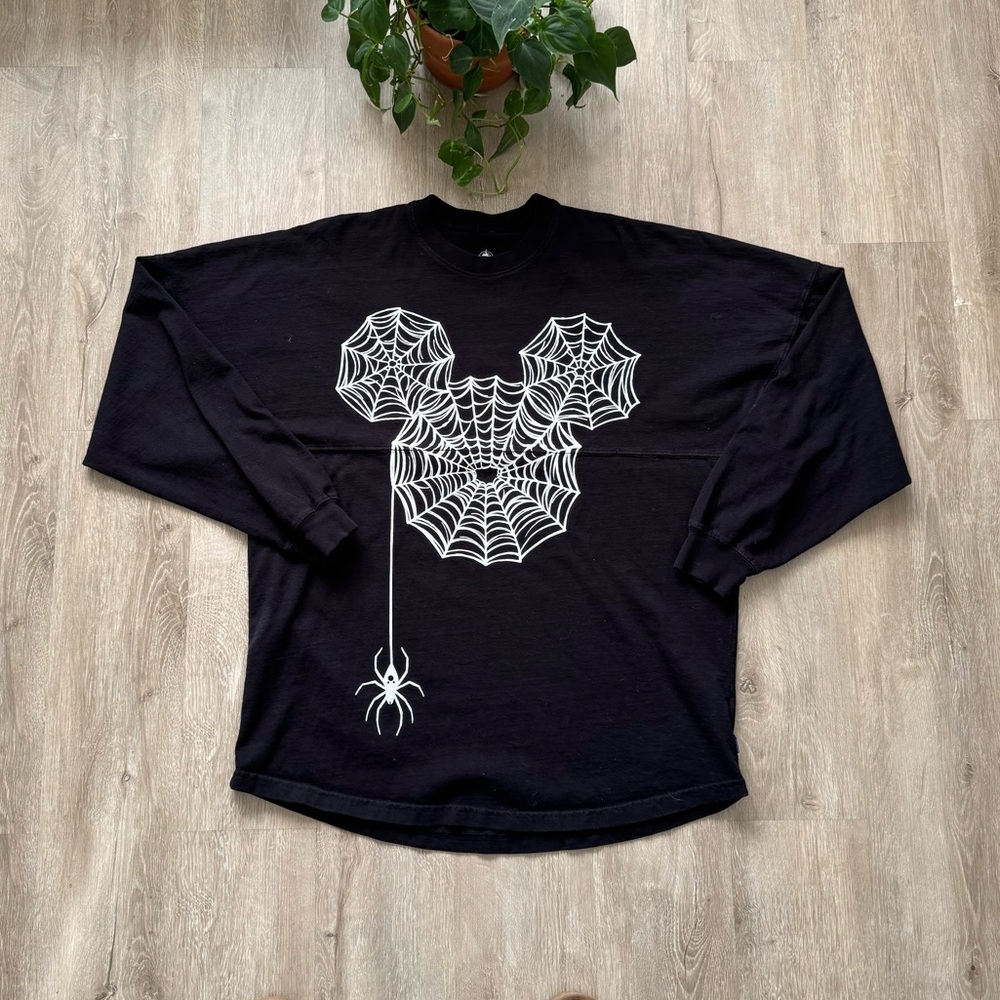 Disney Spirit Jersey Black Spider Web "BOO" Mickey Mouse Long Sleeve Size M